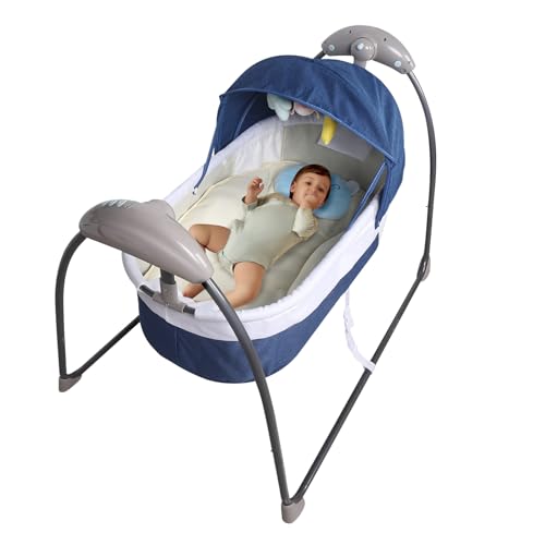 KOLHGNSE Babyschaukel Elektrisch, Babywippe 3-Speed Babybett Babywiege Stubenwagen Reisebett mit Bluetooth Musik & Timer für Babys 0-12 Monate von KOLHGNSE