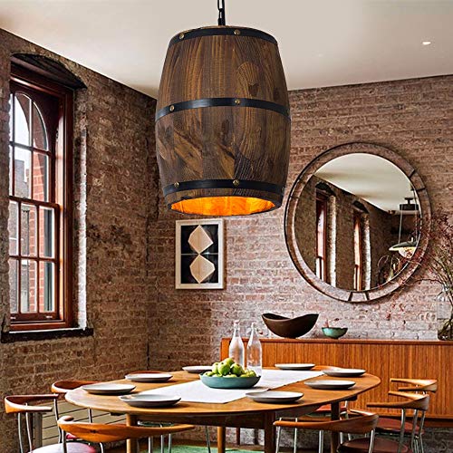 KOLHGNSE Retro Holz Weinfass Hängeleuchte Lampe E27 Industrial Deckenpendelleuchte Bar Pendelleuchte Beleuchtung für Schlafzimmer, Weinkeller, Küchen von KOLHGNSE
