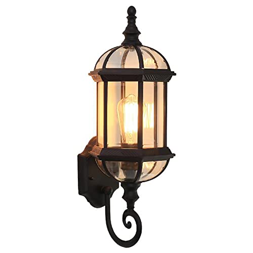 KOLHGNSE Wandleuchte Retro Vintage, Antike Wandleuchte Außen Garten Beleuchtung Laterne Wandlampe Wasserdicht 220V Industriell Wandleuchte Metall Glas Außen Licht Wand Lampe (Schwarz) von KOLHGNSE