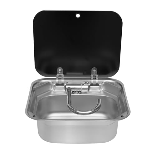 RV Camping Spüle Bausatz 41.5x37x16cm, Edelstahl RV Wohnmobil Spülbecken mit Wasserhahn & 3 Rohre, Einzelne Schüssel Wohnwagen Waschbecken Set, Camping SpüLbecken für Wohnmobile, kleine Küchen von KOLHGNSE