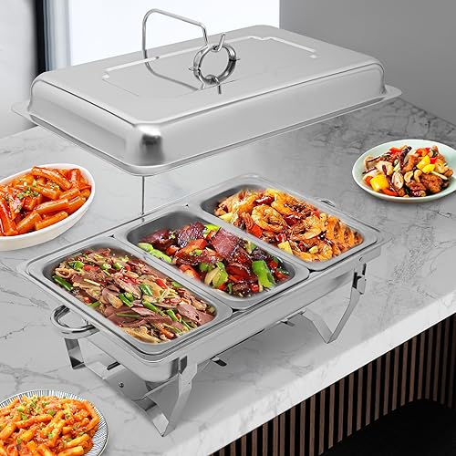 Warmhaltebehälter, Chafing Dish Edelstahl Speisenwärmer Wärmebehälter Behälter Warmhalteplatte mit Deckel für Restaurants, Cafeterias, Hotels (Dreifach) von KOLHGNSE