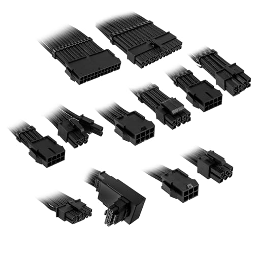 KOLINK Core 12V-2x6 Verlängerungskabel-Set, enthält 12V-2x6 Adapter Typ 1, 8 Kabel, 12VHPWR abwärtskompatibel, bis zu 600W Leistung, PET-Geflecht, 16AWG, Jet Black von KOLINK