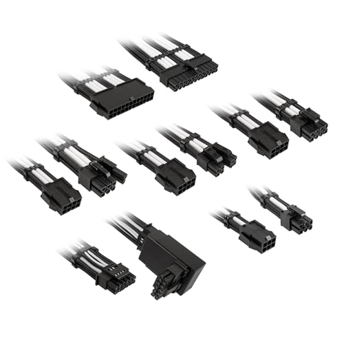 KOLINK Core 12V-2x6 Verlängerungskabel-Set, enthält 12V-2x6 Adapter Typ 2, 8 Kabel, 12VHPWR abwärtskompatibel, bis zu 600W Leistung, PET-Geflecht, 16AWG, Jet Black + Brilliant White von KOLINK
