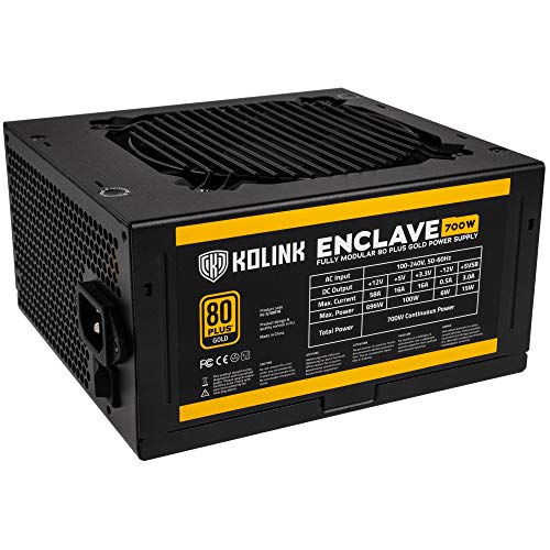 Kolink Enclave 80 Plus Gold PSU PC-Netzteil 700 Watt, Modulares Netzteil, Leiser 120mm Lüfter, Computer Power Supply, PC ATX Netzteil, PSU Power Supply Unit for Computers, Leises PC Powersupply von KOLINK
