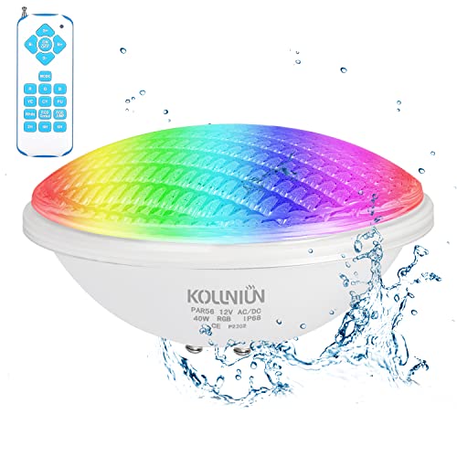 KOLLNIUN LED Poolbeleuchtung Unterwasser Led Lichter, PAR56 Schwimm Badleuchte Unterwasser Scheinwerfer Mit Fernbedienung Pool Light, 12V AC/DC IP68 Wasserdicht Pool Lampe (40 watts) von KOLLNIUN