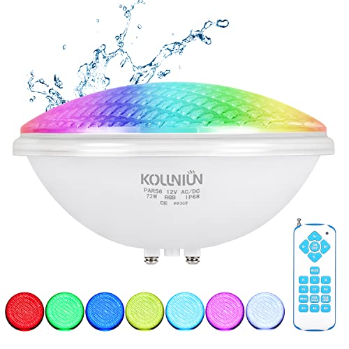 PAR56 LED Poolscheinwerfer, 12V AC/DC IP68 Wasserdicht Pool Lampe, 72W RGB Licht Beleuchtung Schwimmbadleuchte for Schwimmbädern, Wasserlachen, Teichbeleuchtung, Whirlpool Beleuchtung von KOLLNIUN
