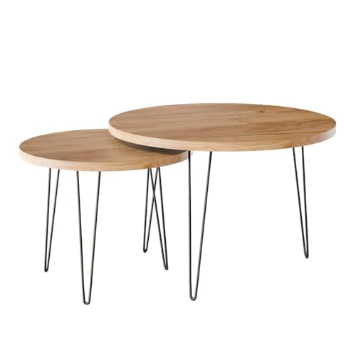 KOLM Lapp Couchtisch-Set - 2 Beistelltische in Craft Oak Compatible with Wohnzimmer | Ø 68/50 cm | Ineinander stapelbar | FSC-Zertifiziert von KOLM