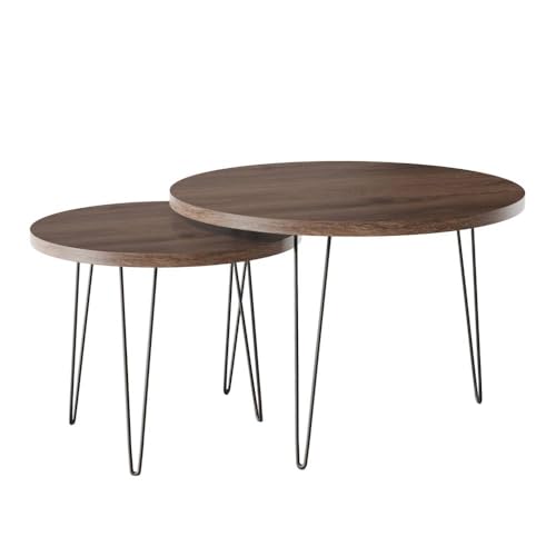 KOLM Lapp Couchtisch-Set - 2 Beistelltische in Kaffeebraun Compatible with Wohnzimmer | Ø 68/50 cm | Ineinander stapelbar | FSC-Zertifiziert von KOLM