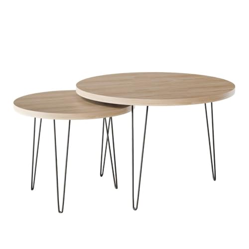 KOLM Lapp Couchtisch-Set - 2 Moderne Beistelltische Compatible with Wohnzimmer | Ø 68/50 cm | Ineinander stapelbar | FSC-Zertifiziert | Design in Eiche Sonoma von KOLM