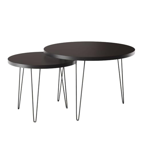 KOLM Lapp Couchtisch-Set - 2 Moderne Beistelltische Compatible with Wohnzimmer | Ø 68/50 cm | Ineinander stapelbar | FSC-Zertifiziert | Design in Schwarz von KOLM