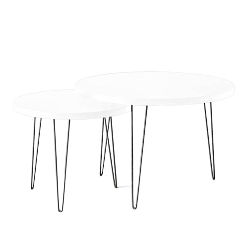 KOLM Lapp Couchtisch-Set - 2 Moderne Beistelltische Compatible with Wohnzimmer | Ø 68/50 cm | Ineinander stapelbar | FSC-Zertifiziert | Design in Weiß von KOLM