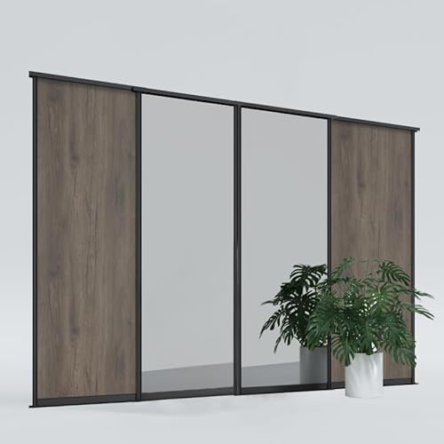 KOLM Schiebetüren | 265x180 cm | Schokoladeneiche mit Spiegel | Gdynia Czarny Super-Mat von KOLM