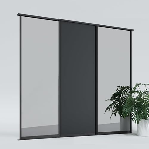 KOLM Schiebetüren | 265x180 cm | Schwarz Matt mit Spiegel | Gdynia Schwarz Super-Matt von KOLM