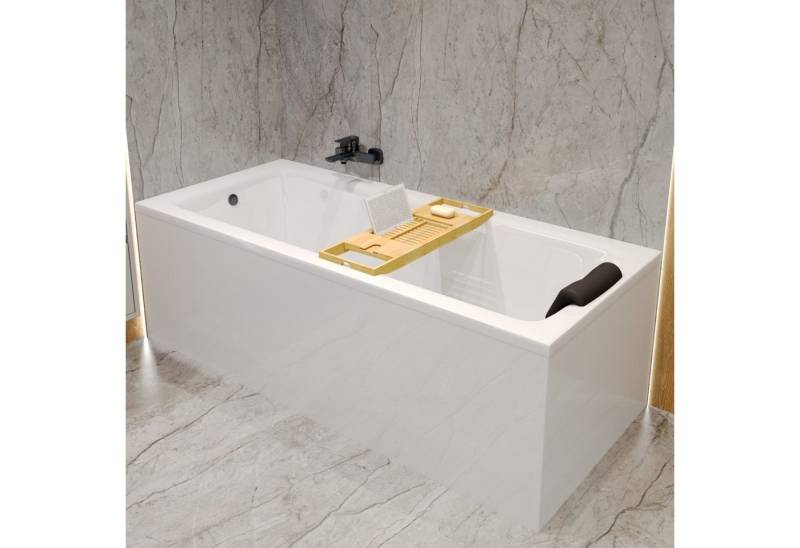 KOLMAN Badewanne Badewanne Rechteck TALIA 100x70 mit Bambus Ablage und Kopfstütze KODI von KOLMAN