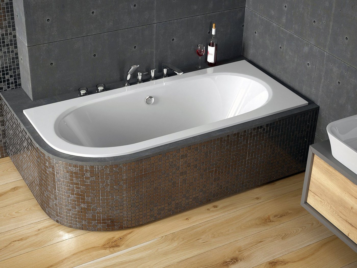 KOLMAN Badewanne Eckbadewanne Avita Slim 150x75, (Links/Rechts), Rand 15 mm Styroporverkleidung, Ablauf VIEGA & Füße GRATIS von KOLMAN