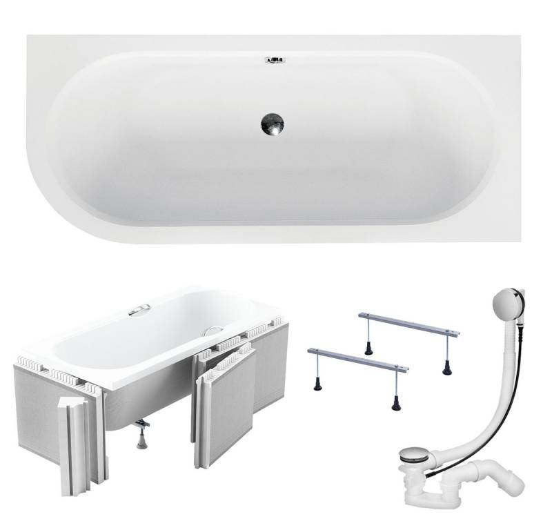 KOLMAN Badewanne Eckbadewanne Avita Slim 150x75, (Links/Rechts), Rand 15 mm Styroporverkleidung, Ablauf VIEGA & Füße GRATIS von KOLMAN