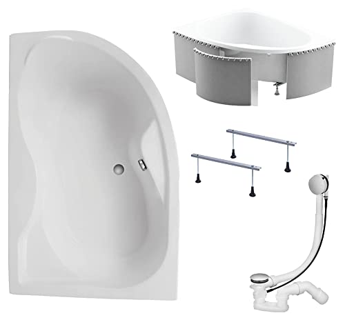 KOLMAN Badewanne Eckbadewanne Dora 170x110 Links mit Styroporverkleidung - Ablaufgarnitur VIEGA & Füße von KOLMAN