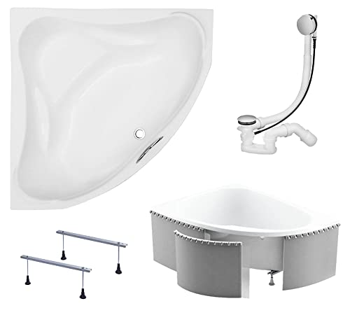 KOLMAN Badewanne Eckbadewanne Ewa 134x134 mit Styroporverkleidung - Ablaufgarnitur VIEGA & Füße von KOLMAN