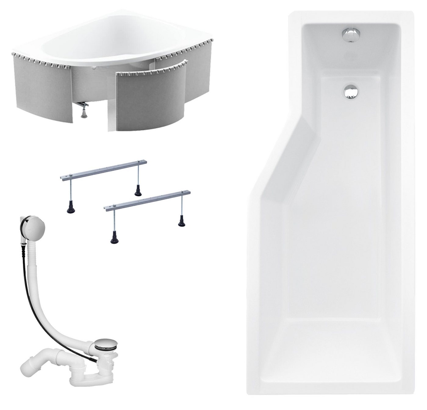 KOLMAN Badewanne Eckbadewanne Integra 170x75, (Links/Rechts), Duschwand Acrylchürze Styroporträger, Ablauf VIEGA & Füße GRATIS von KOLMAN
