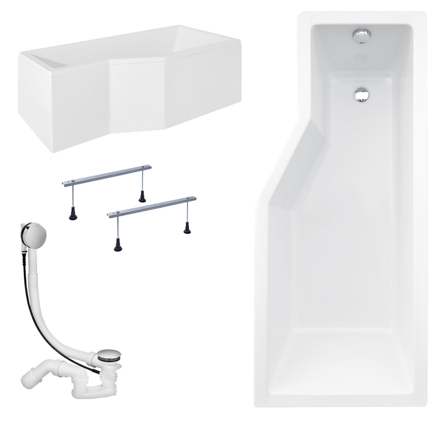 KOLMAN Badewanne Eckbadewanne Integra 170x75, (Links/Rechts), Duschwand Acrylchürze Styroporträger, Ablauf VIEGA & Füße GRATIS von KOLMAN