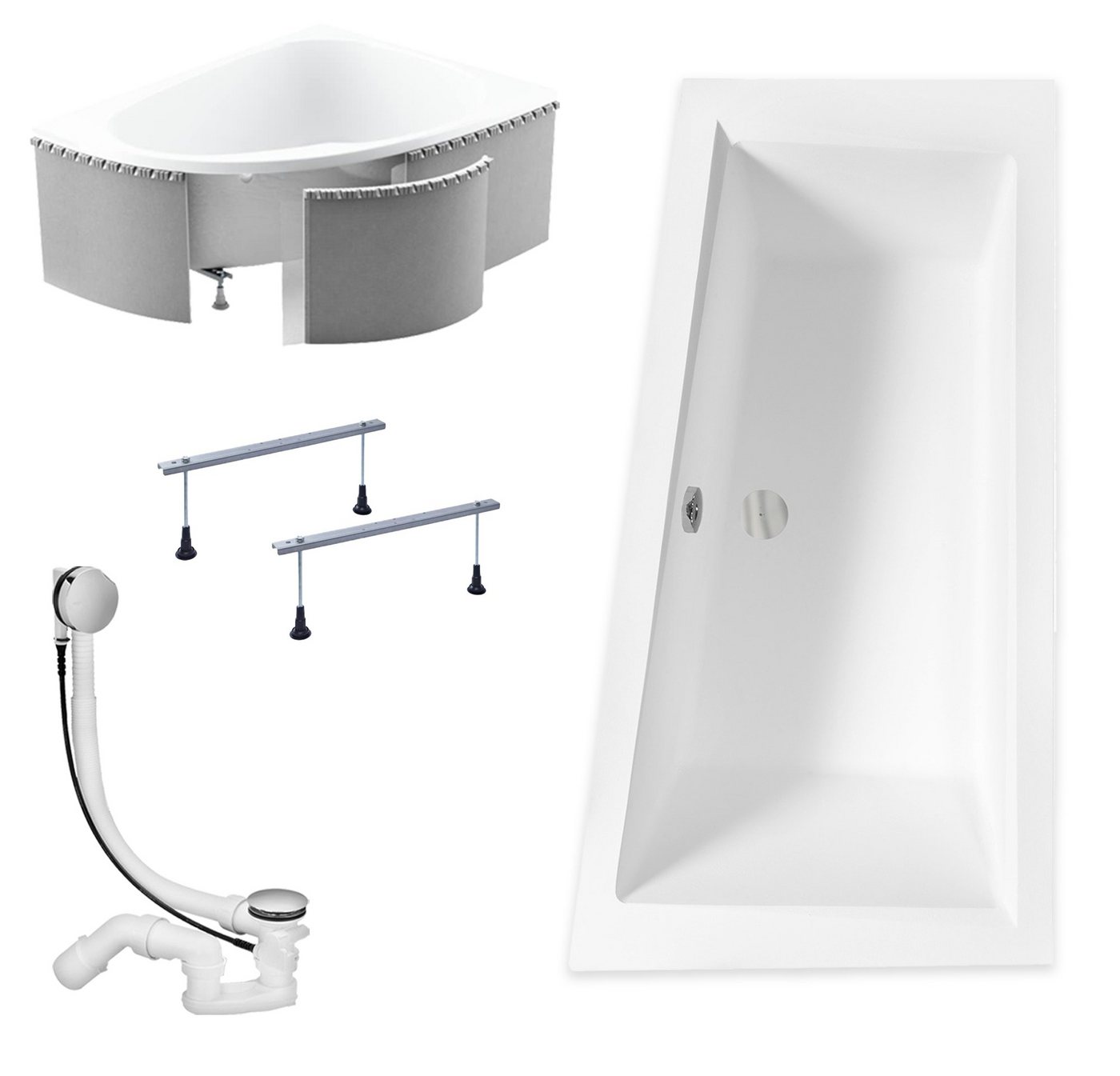 KOLMAN Badewanne Eckbadewanne Intima Slim 150x85, (Links/Rechts), Rand 15 mm Styroporverkleidung, Ablauf VIEGA & Füße GRATIS von KOLMAN