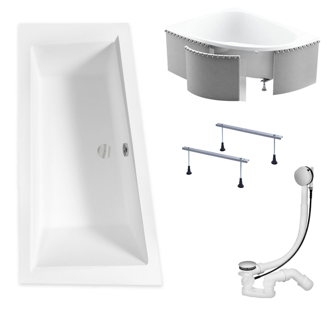 KOLMAN Badewanne Eckbadewanne Intima Slim 150x85, (Links/Rechts), Rand 15 mm Styroporverkleidung, Ablauf VIEGA & Füße GRATIS von KOLMAN