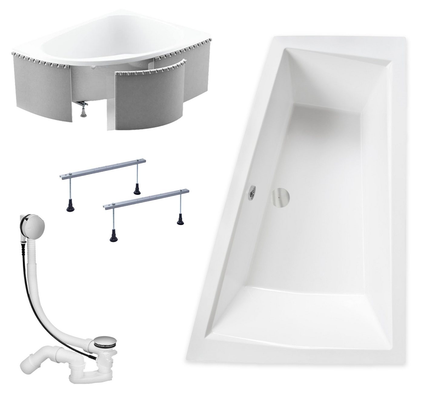 KOLMAN Badewanne Eckbadewanne Intima Slim 170x125, (Links/Rechts), Kopfstützen Styropor Rand 15 mm, Ablauf VIEGA & Füße GRATIS von KOLMAN