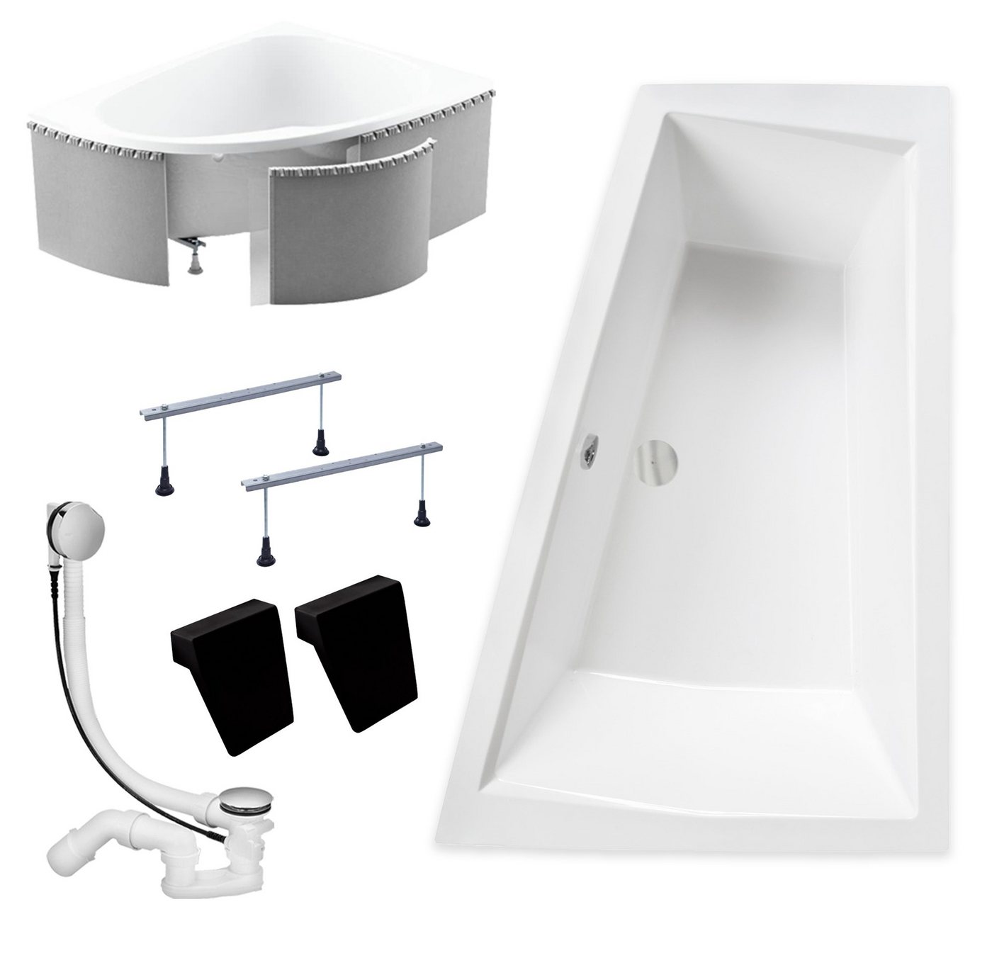 KOLMAN Badewanne Eckbadewanne Intima Slim 170x125, (Links/Rechts), Kopfstützen Styropor Rand 15 mm, Ablauf VIEGA & Füße GRATIS von KOLMAN