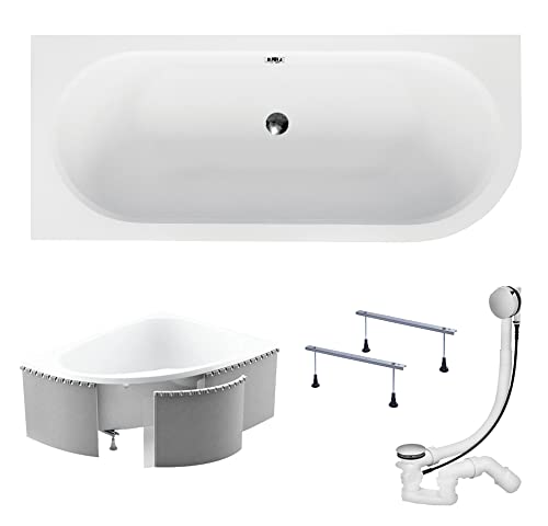 KOLMAN Badewanne Eckbadewanne Rechteck Avita 180x80 Links mit Styroporverkleidung - Ablaufgarnitur VIEGA & Füße von KOLMAN