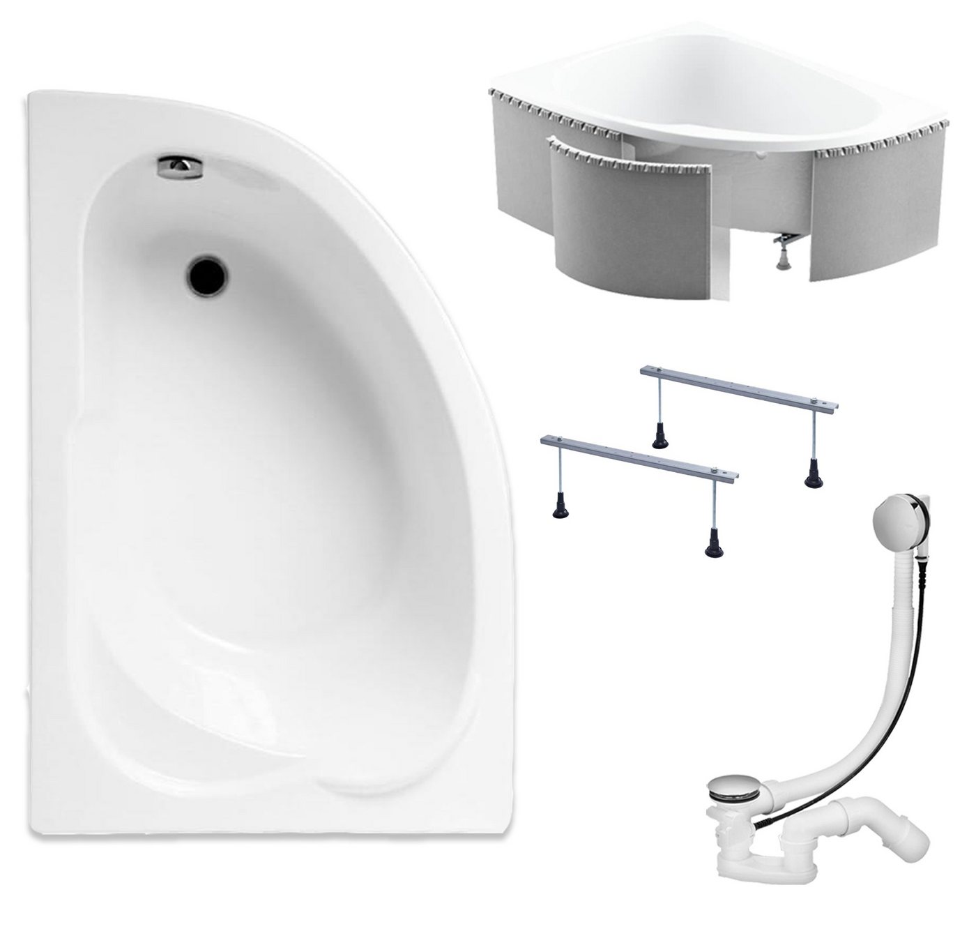 KOLMAN Badewanne Eckbadewanne Standard 135x85, (Links/Rechts), Acrylschürze Styroporverkleidung, Ablauf VIEGA & Füße GRATIS von KOLMAN