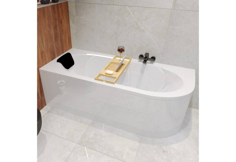 KOLMAN Badewanne Eckwanne AVITA 150x75 Rechts + Bambus Ablage + Badewannenkissen, Ablaufgarnitur & Füße GRATIS von KOLMAN