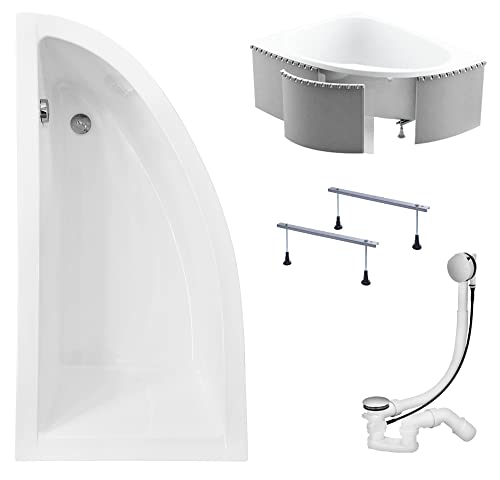 KOLMAN Badewanne PRAKTIKA Eckbadewanne 150x70 Links mit Styroporverkleidung, Ablaufgarnitur und Füßen Komplettset 4in1 Premium Original Acryl Wanne Siphon von KOLMAN