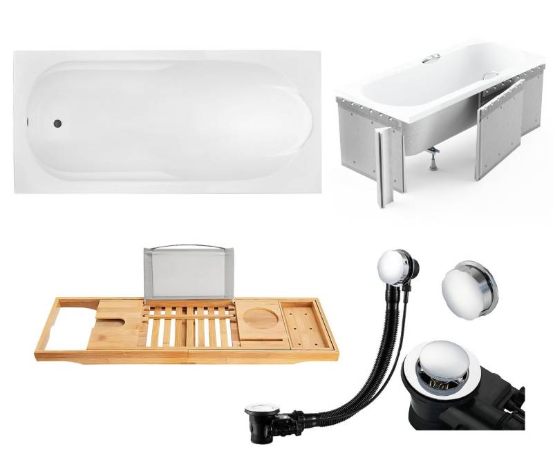 KOLMAN Badewanne Rechteck BONA 140x70 mit Styropor + Bambus Ablage von KOLMAN