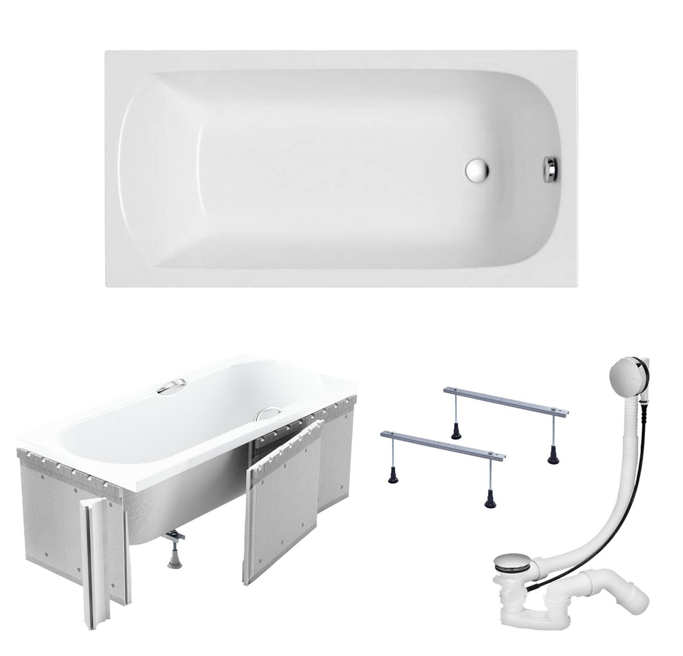 KOLMAN Badewanne Rechteck Classic 140x70, Acrylschürze Styroporträger, Ablauf VIEGA & Füße GRATIS von KOLMAN