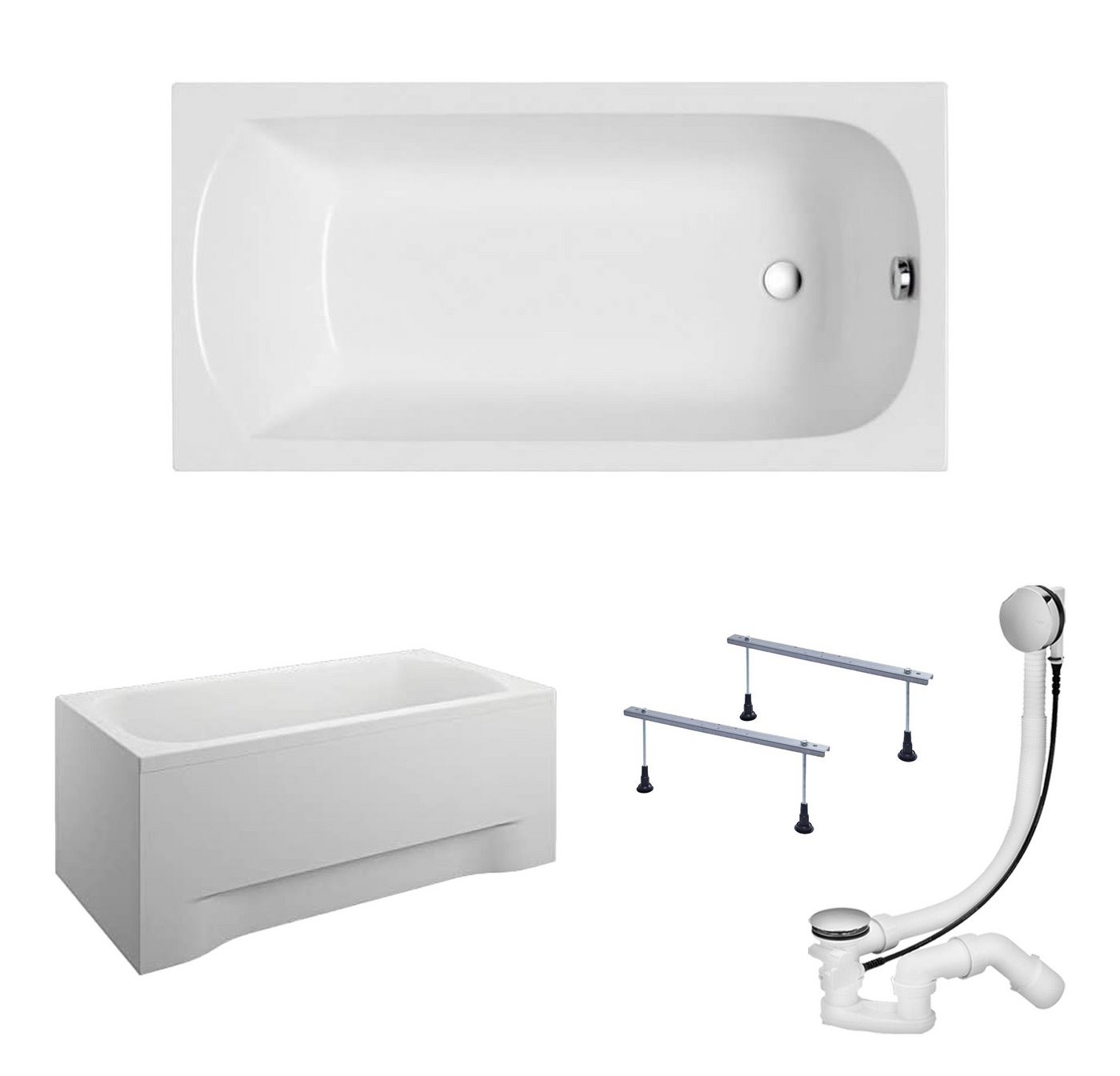 KOLMAN Badewanne Rechteck Classic 150x70, Acrylschürze Styroporträger, Ablauf VIEGA & Füße GRATIS von KOLMAN