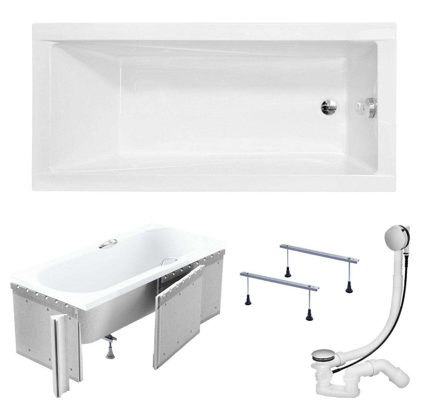 KOLMAN Badewanne Rechteck Modern Slim 160x70, Wannenträger Styroporverkleidung, Ablauf VIEGA & Füße GRATIS von KOLMAN