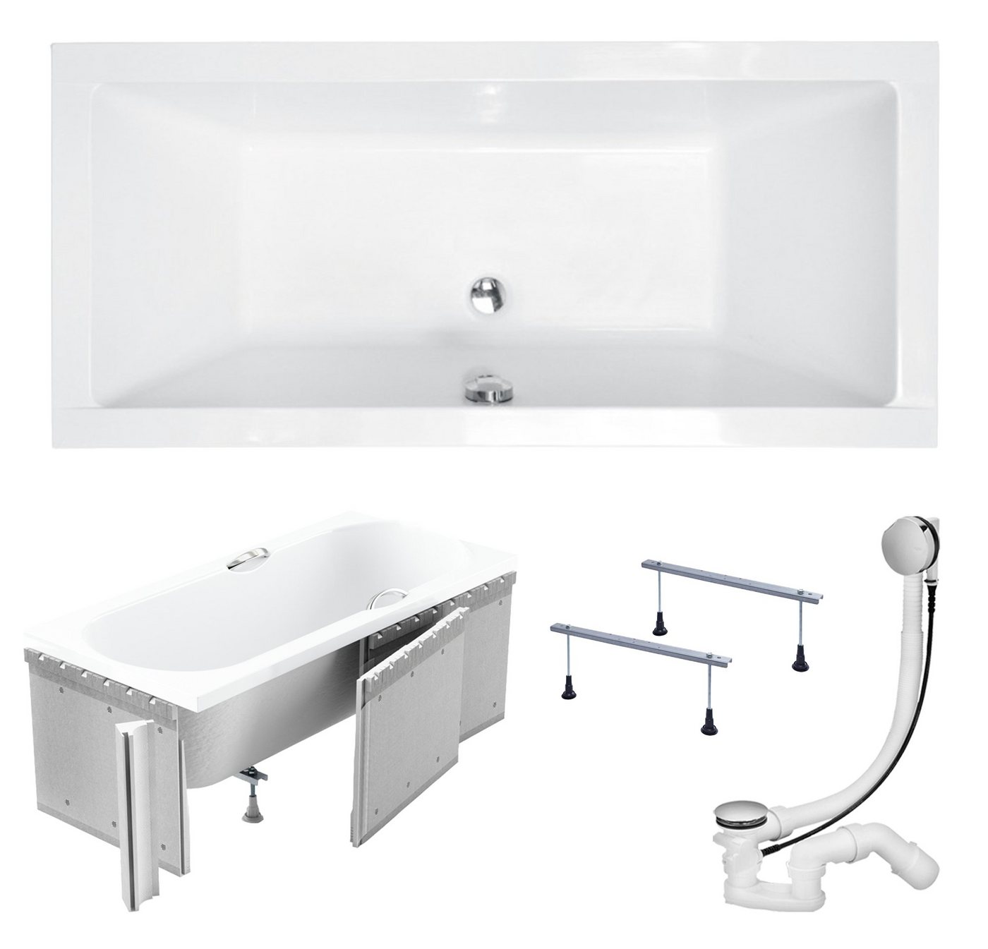 KOLMAN Badewanne Rechteck Quadro Slim 180x80, Wannenträger Styroporverkleidung, Ablauf VIEGA & Füße GRATIS von KOLMAN