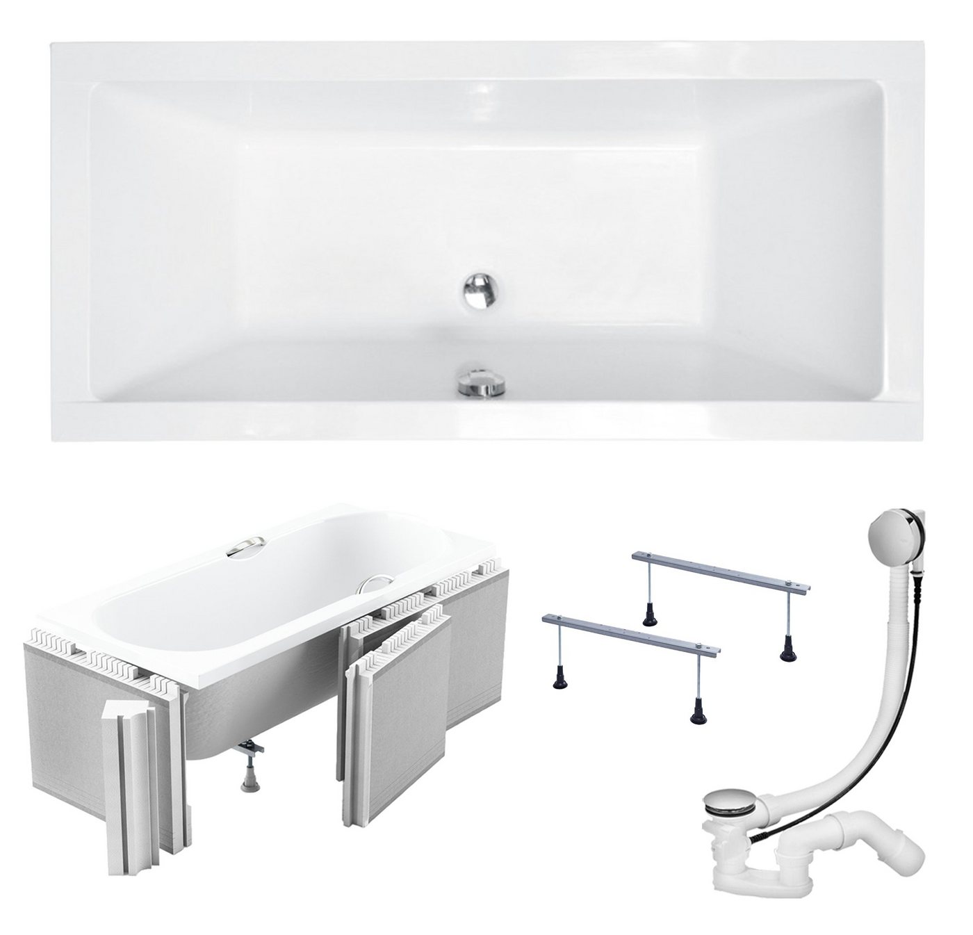 KOLMAN Badewanne Rechteck Quadro Slim 190x90, Rand 15mm Styroporverkleidung, Ablauf VIEGA & Füße GRATIS von KOLMAN