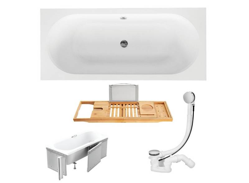 KOLMAN Badewanne Rechteck VITAE 150x75 mit Styroporverkleidung + Bambus Ablage von KOLMAN