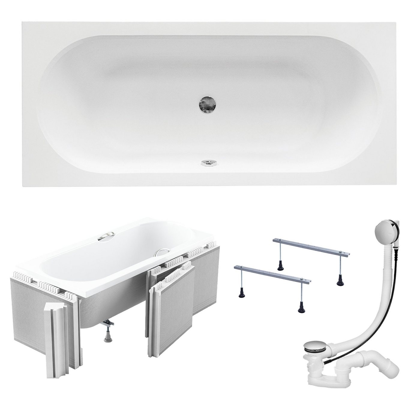 KOLMAN Badewanne Rechteck Vitae Slim 150x75, Wannenträger Styroporverkleidung, Ablauf VIEGA & Füße GRATIS von KOLMAN