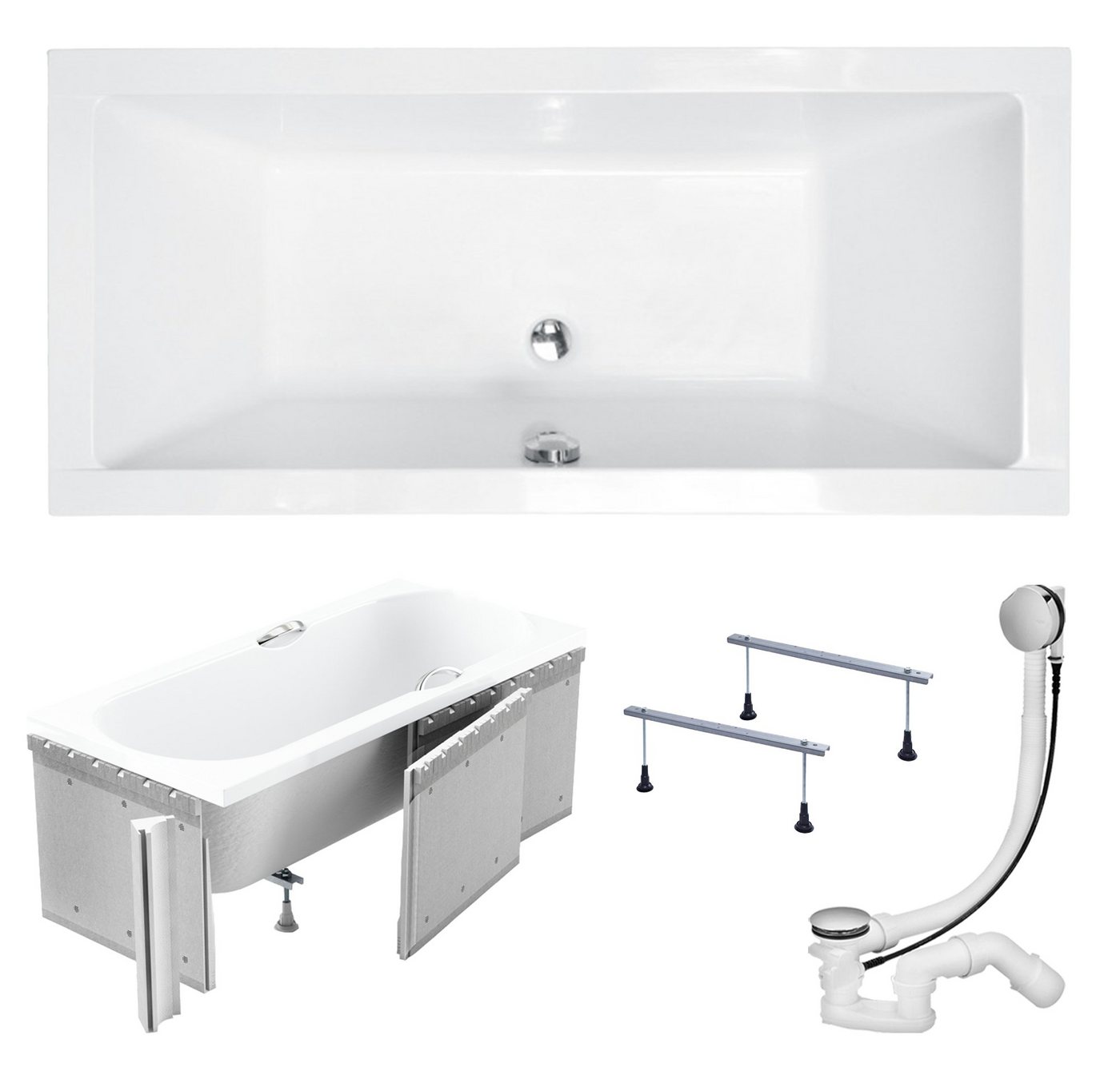 KOLMAN Badewanne Rechtek Quadro 155x70, Acrylschürze Styroporträger, Ablauf VIEGA & Füße GRATIS von KOLMAN