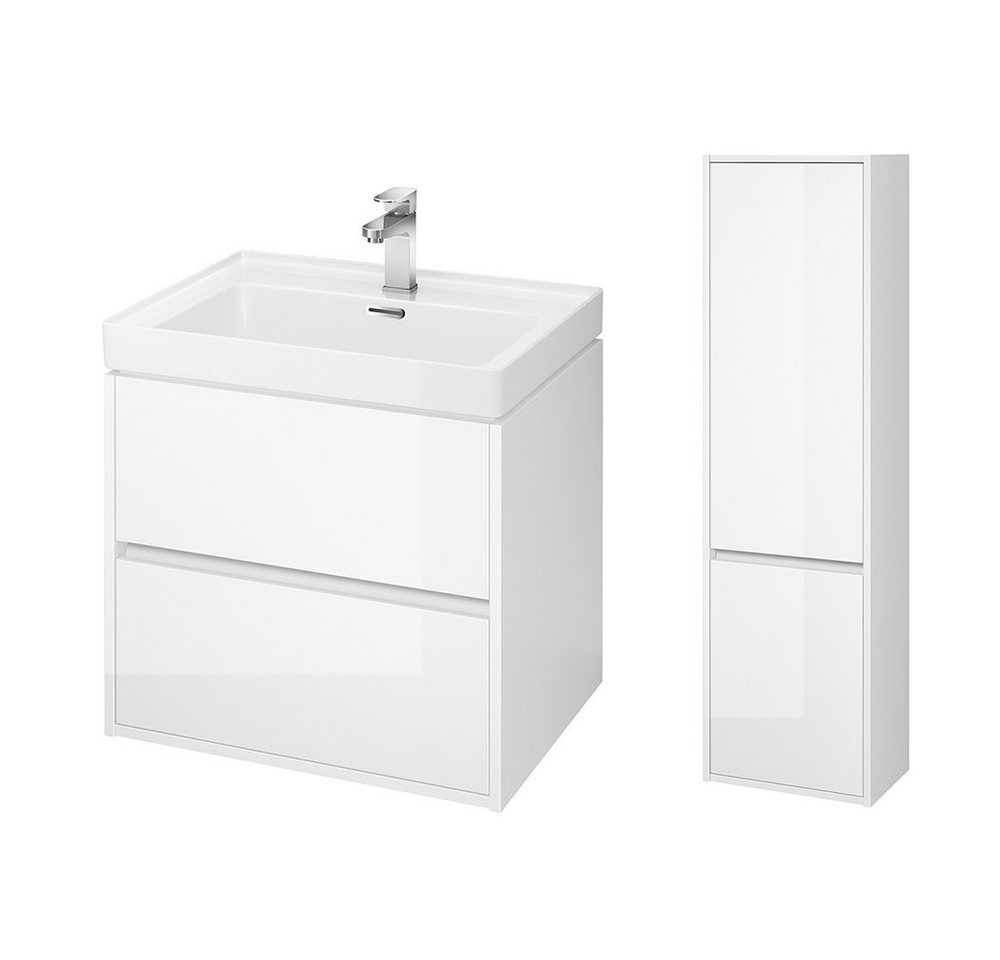 KOLMAN Badmöbel-Set CREA 60 Waschbecken-Unterschrank mit Hochschrank 140x40x25, (Weiß), mit Schubladen & Keramikwaschbecken von KOLMAN