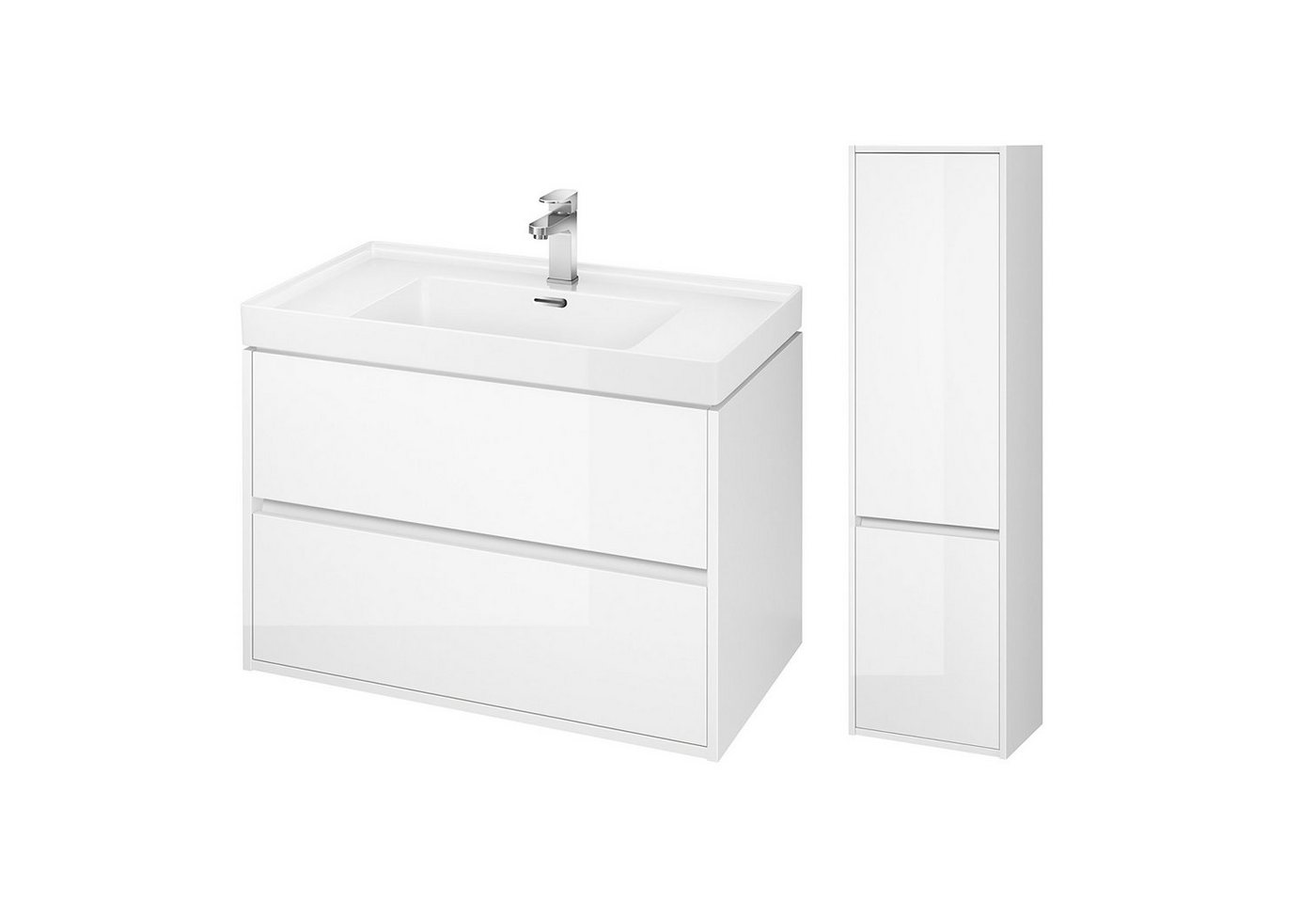 KOLMAN Badmöbel-Set CREA 80 Waschbecken-Unterschrank mit Hochschrank 140x40x25, (Weiß), mit Schubladen & Keramikwaschbecken von KOLMAN