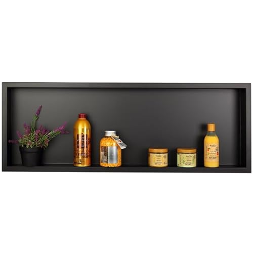 KOLMAN Duschregal Unterputz Badezimmer Regal 30x90x7 cm Schwarz Duschnische Wandnische aus Edelstahl von KOLMAN