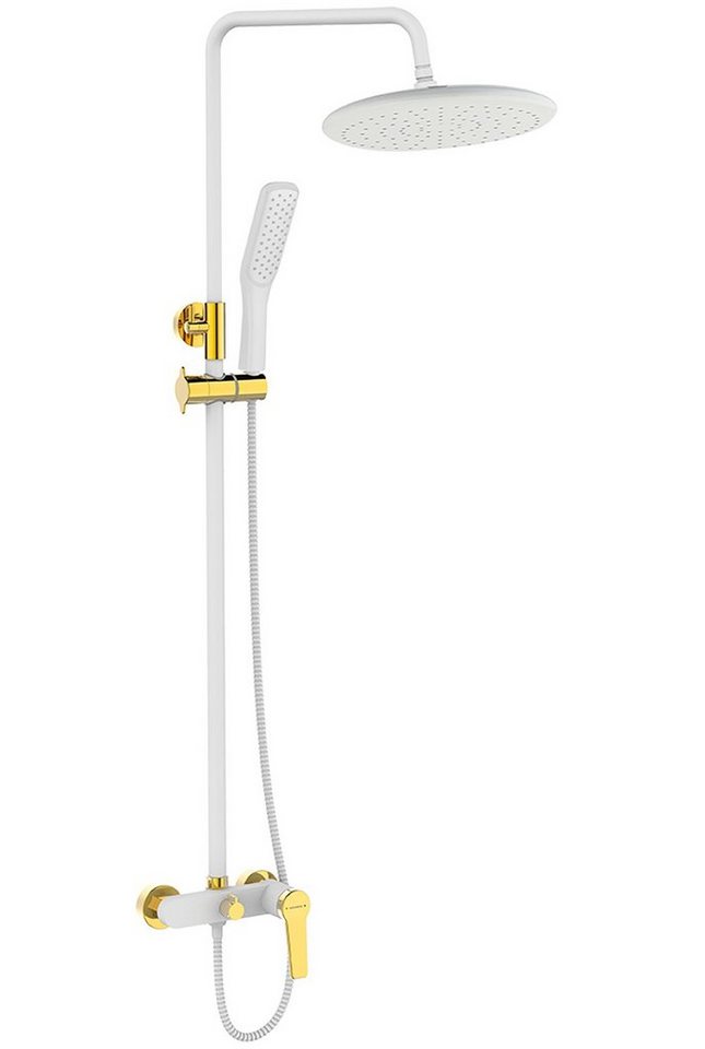 KOLMAN Duschsystem Duschsäule ALANIS Brausegarnitur, Höhe 132 cm, in Weiß-Gold von KOLMAN
