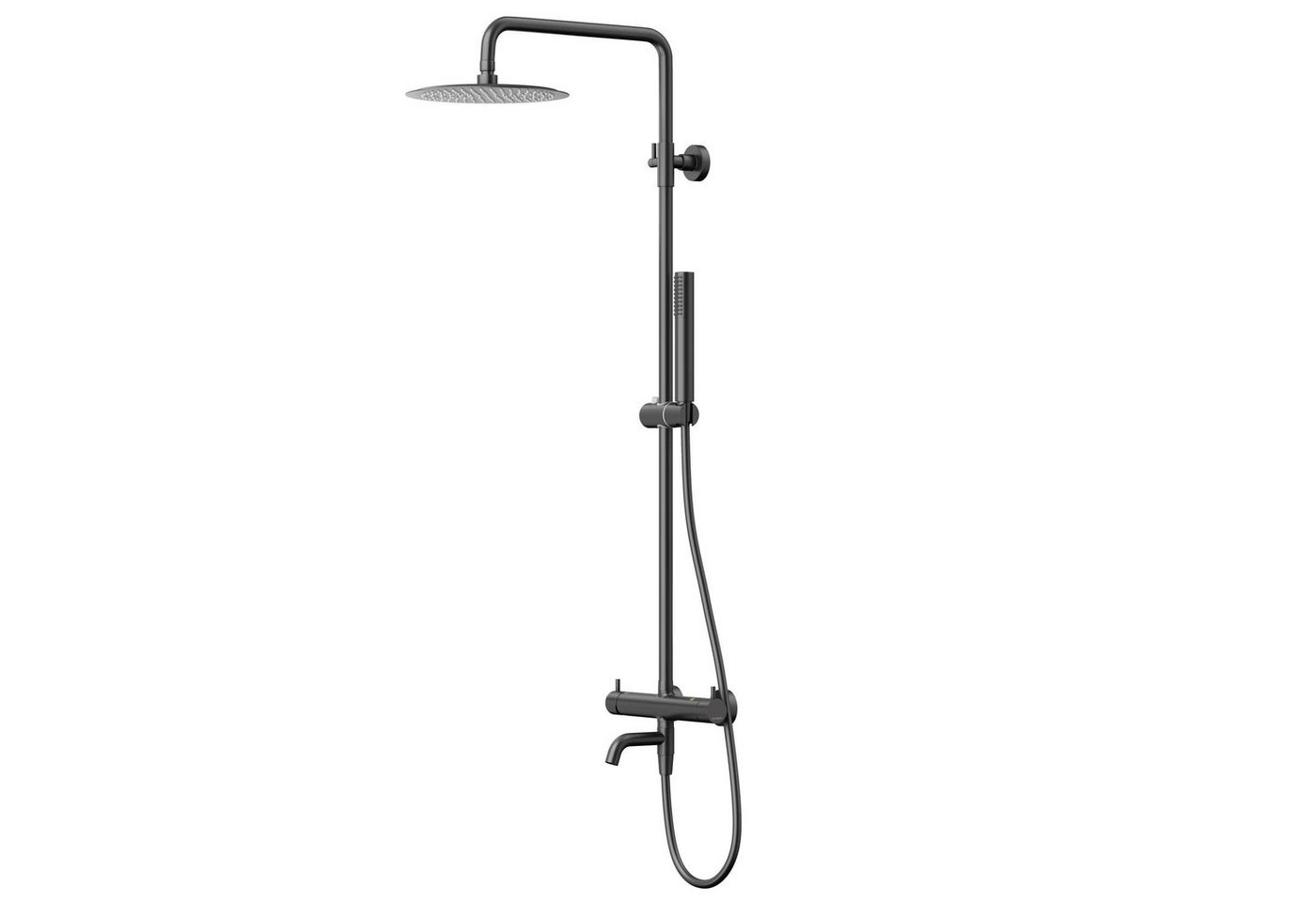 KOLMAN Duschsystem LUGO Brausegarnitur Regendusche mit Aushlauf in Schwarz, Höhe 180 cm, in Schwarz von KOLMAN