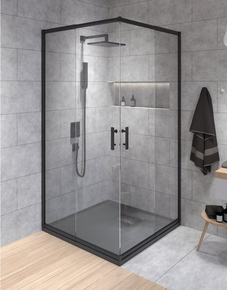 KOLMAN Eckdusche HELA Schwarz 80x80 190 cm Transparent Glas, BxT: 80x80 cm, Sicherheitsglas von KOLMAN