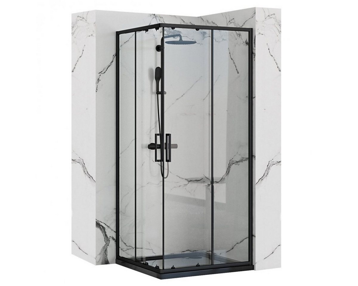 KOLMAN Eckdusche Punto Schwarz Viereck Duschkabine, BxT: 80x80 cm, Sicherheitsglas, 190 cm, Transparentes Glas von KOLMAN