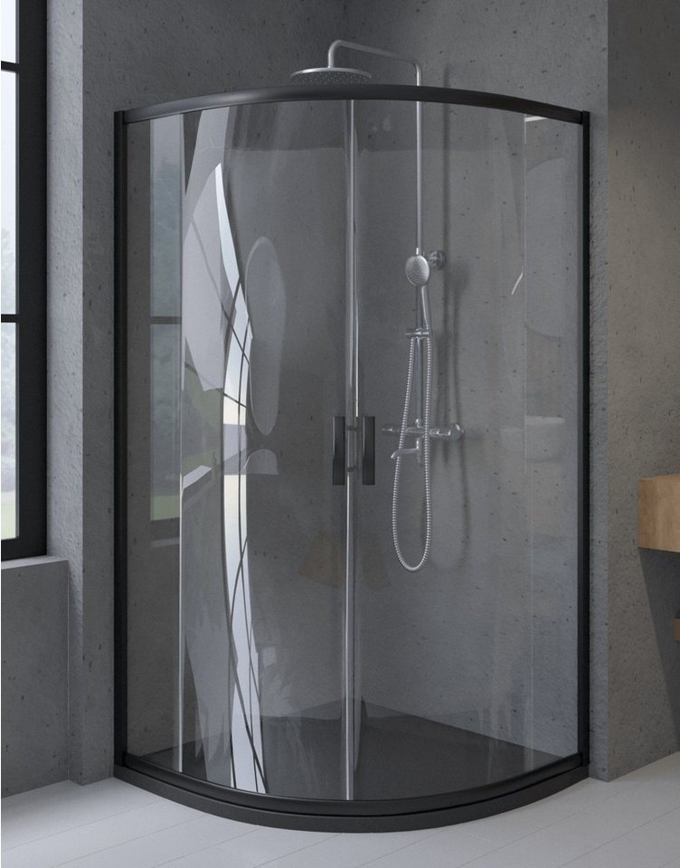 KOLMAN Eckdusche Viertelkreis HELA Schwarz 80x80 190 cm Transparent Glas, BxT: 80x80 cm, Sicherheitsglas von KOLMAN