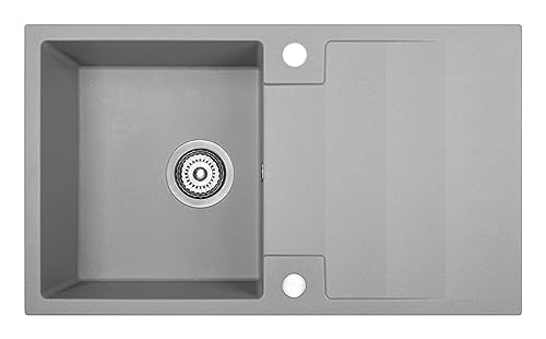 KOLMAN Granitspüle 44x76 cm RAB Spülbecken Einzelbecken mit Grau Space Saving Siphon von KOLMAN